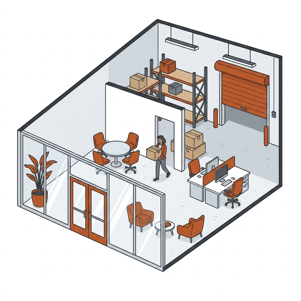 Illustration representing leasing an industrial suite.