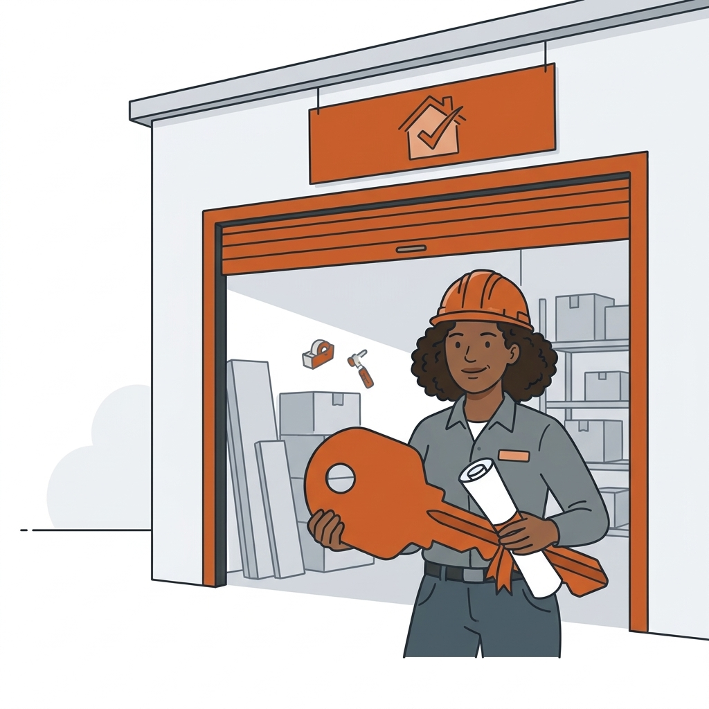 Solo business owner at their starter industrial suite.