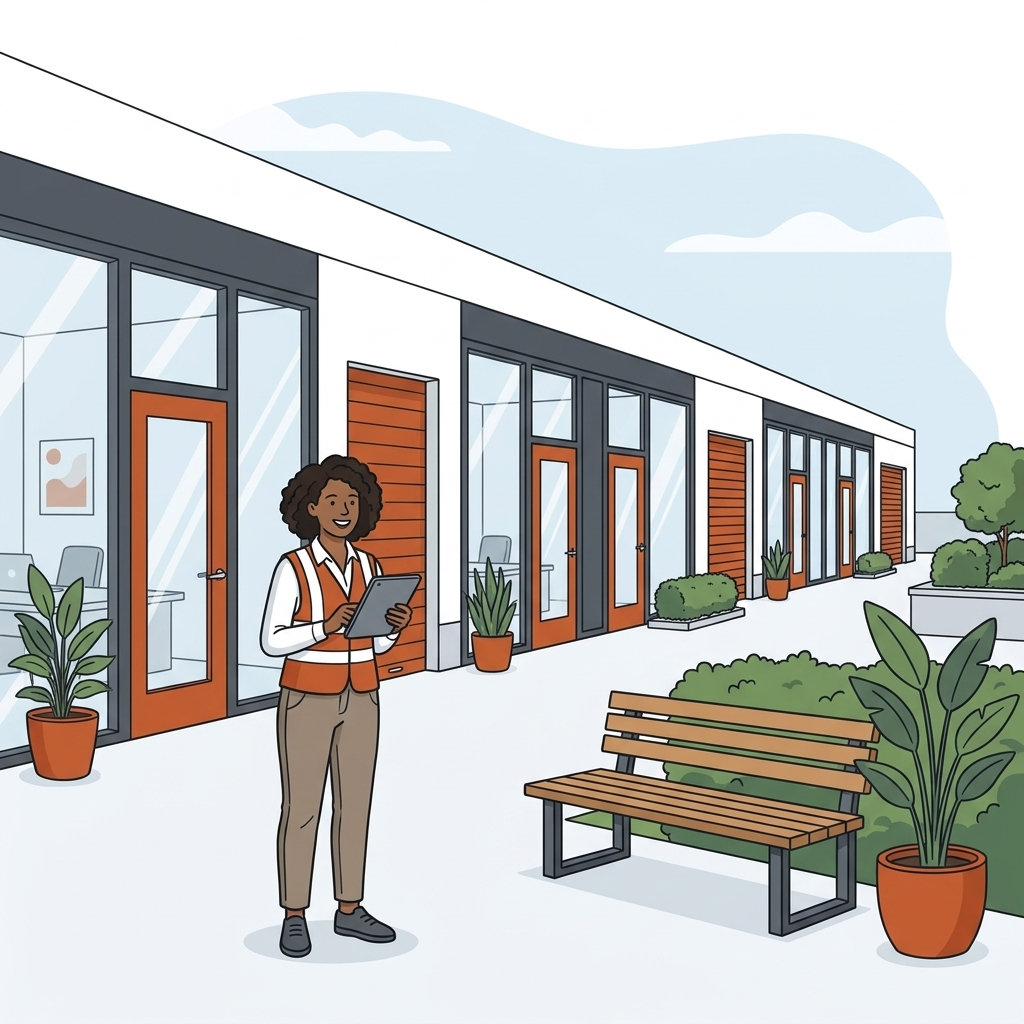 Illustration representing the management and operation of an industrial suite.
