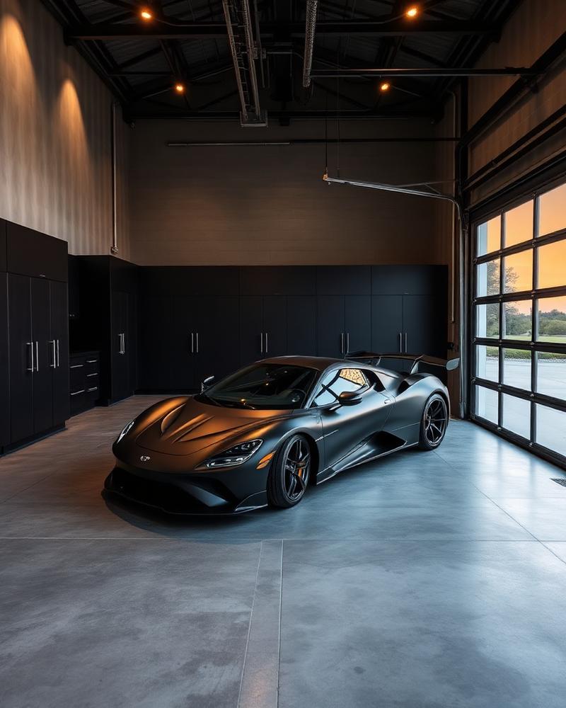 Industrial garage interior with high clearance