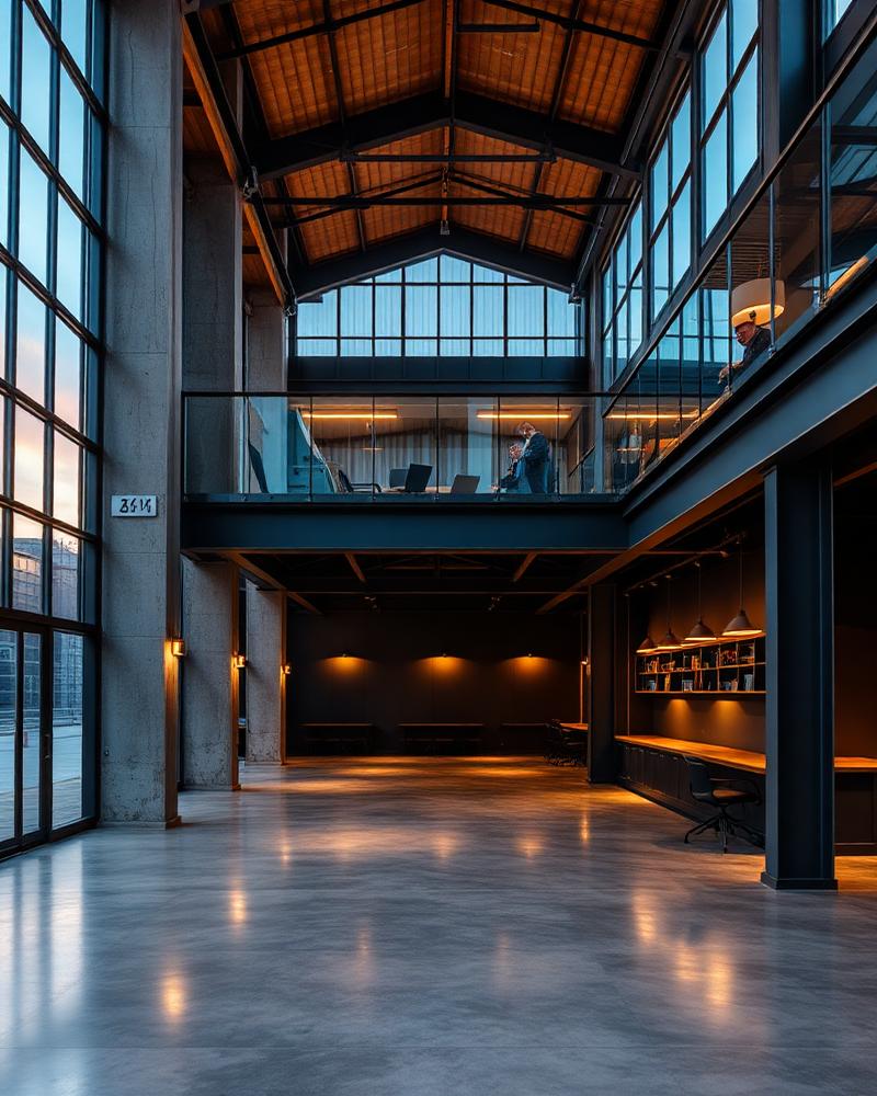 Glass mezzanine office above polished concrete